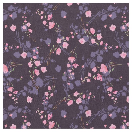 濃い背景に穏やかなピンクの桜の花 ファブリック (クローズアップ)