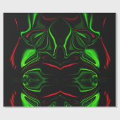 濃い背景に緑と赤の曲線を描く ラッピングペーパー (フラット)