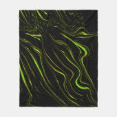 濃い背景に長い緑の波線 フリースブランケット (正面)