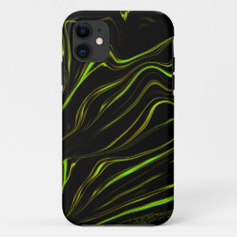 濃い背景に長い緑の波線 iPhone 11 ケース