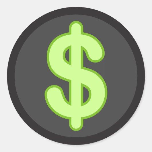 濃い背景のシールに緑のドル記号 ラウンドシール (正面)