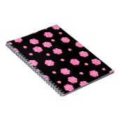 濃い背景の明るい様式化されたピンクの花。abst ノートブック (右側)