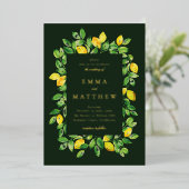 濃い背景の水色レモンフレーム 箔招待状 (立ち正面)