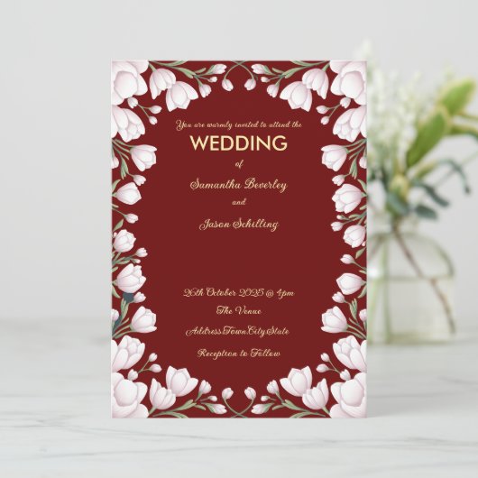 濃い背景の花枠 招待状 (スタンド正面)