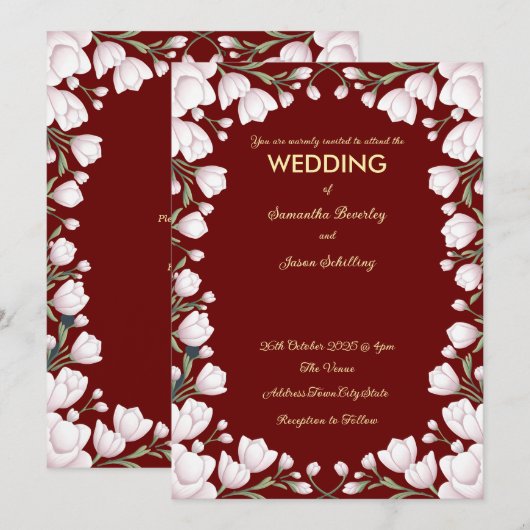 濃い背景の花枠 招待状 (正面/裏面)