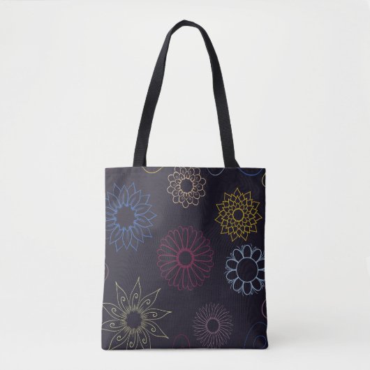 濃い背景の華麗な花のアート トートバッグ (正面)