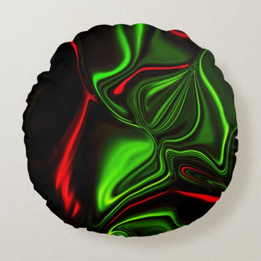濃い背景の赤と緑の曲線 ラウンドクッション (正面)