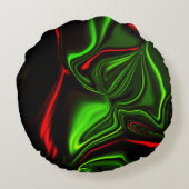 濃い背景の赤と緑の曲線 ラウンドクッション (裏面)