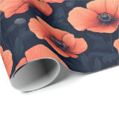 濃い背景を持つ赤いケシ ラッピングペーパー (ロールコーナー)