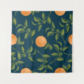 濃い背景オレンジの柑橘系枝 タペストリー (正面(横))