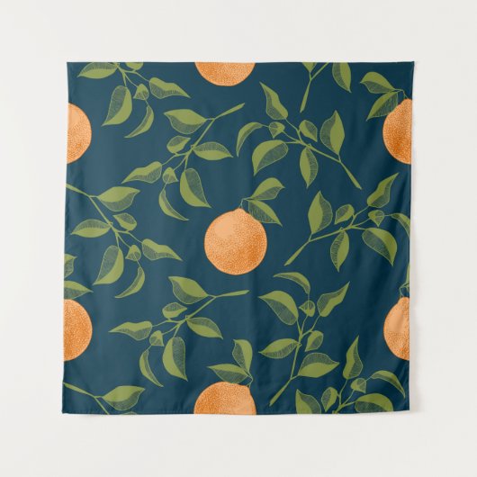濃い背景オレンジの柑橘系枝 タペストリー (正面)