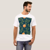 濃い背景オレンジの柑橘系枝 Tシャツ (正面フル)