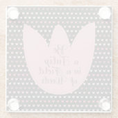 濃い背景シンプルを持つピンクのチューリップパターン ガラスコースター (裏面)