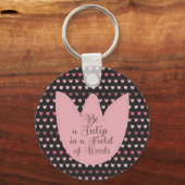 濃い背景シンプルを持つピンクのチューリップパターン キーホルダー (正面)