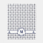 濃い航海の青 |白船いかり |ホイールF フリースブランケット (正面)