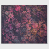 濃い色にピンクの孔版の花 ラッピングペーパー (フラット)
