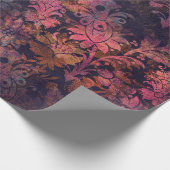 濃い色にピンクの孔版の花 ラッピングペーパー (角)