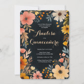 濃い色の水彩花模様のクイーンセニョーラ オーダーメイド 招待状 (正面)