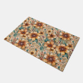濃い茶色とターコイズブルーの花 ドアマット (アングル)