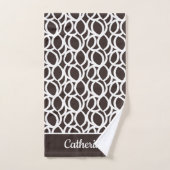 濃い茶色と白の抽象芸術パターン名前をカスタムする バスタオルセット (ハンドタオル)