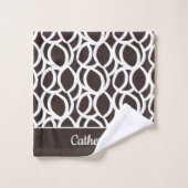 濃い茶色と白の抽象芸術パターン名前をカスタムする バスタオルセット (ウォッシュタオル)