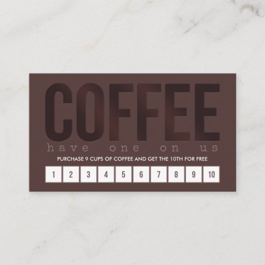 濃い茶色のコーヒーパンチカード ロイヤリティカード (正面)