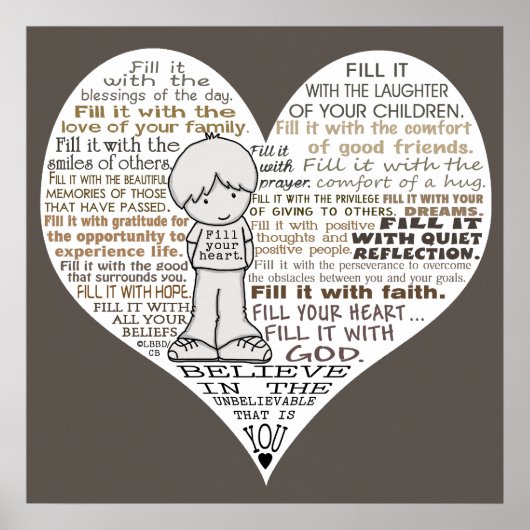 濃い茶色のハートを塗る ポスター (正面)