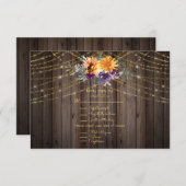 濃い茶色のバーンボードストリングライトサンフラワー 出欠カード (正面/裏面)