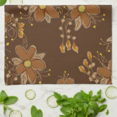 濃い茶色のパターン（の模様が）ある花 キッチンタオル (折り畳み)