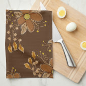 濃い茶色のパターン（の模様が）ある花 キッチンタオル (四つ折り)