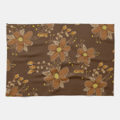 濃い茶色のパターン（の模様が）ある花 キッチンタオル (横)
