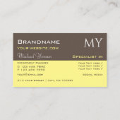 濃い茶色のライトイエローとイニシャルプロフェッショナル 名刺 (裏面)