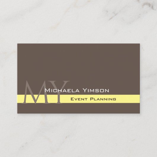 濃い茶色のライトイエローとイニシャルプロフェッショナル 名刺 (正面)