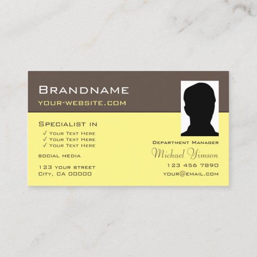 濃い茶色のライトイエロー、モノグラムと写真 名刺 (裏面)