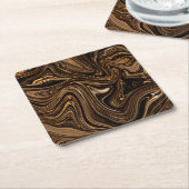 濃い茶色の光沢のある液体 スクエアペーパーコースター (アングル)