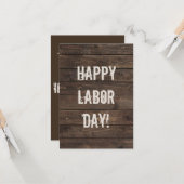 濃い茶色の木フェイク板 Happy Labor Day! カード (正面/裏面インサイチュ)