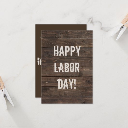 濃い茶色の木フェイク板 Happy Labor Day! カード (正面/裏面インサイチュ)