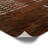 濃い茶色の木材とライト披露宴シーティングチャート ポスター (角)