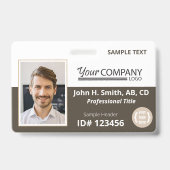 濃い茶色の白いロゴエントリの従業員の写真ID バッジ (正面)