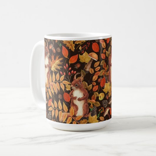 濃い茶色の秋のリスとフローラ コーヒーマグカップ (正面左)