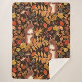濃い茶色の秋のリスとフローラ シェルパブランケット (正面)