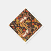 濃い茶色の秋のリスとフローラ スタンダードカクテルナプキン (角)