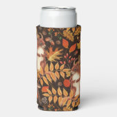 濃い茶色の秋のリスとフローラ スリム缶クーラー (Seltzer正面)