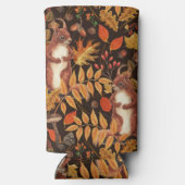 濃い茶色の秋のリスとフローラ スリム缶クーラー (裏面)