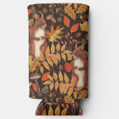 濃い茶色の秋のリスとフローラ スリム缶クーラー (正面)