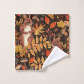 濃い茶色の秋のリスとフローラ バスタオルセット (ウォッシュタオル)