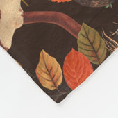 濃い茶色の秋のリスとフローラ フリースブランケット (角)