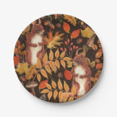 濃い茶色の秋のリスとフローラ ペーパープレート (正面)