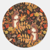 濃い茶色の秋のリスとフローラ ラウンドシール (正面)