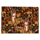 濃い茶色の秋のリスとフローラ ラージペーパーバッグ (裏面)